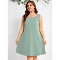 thumbnail image 5 of SHOWMALL Women's Plus Size Casual A-Line Dress, Sleeveless Summer Beach Dress with Pockets, Mint Green 5X High Waist Flowy Shift Dress for Daily Wear, 5 of 6