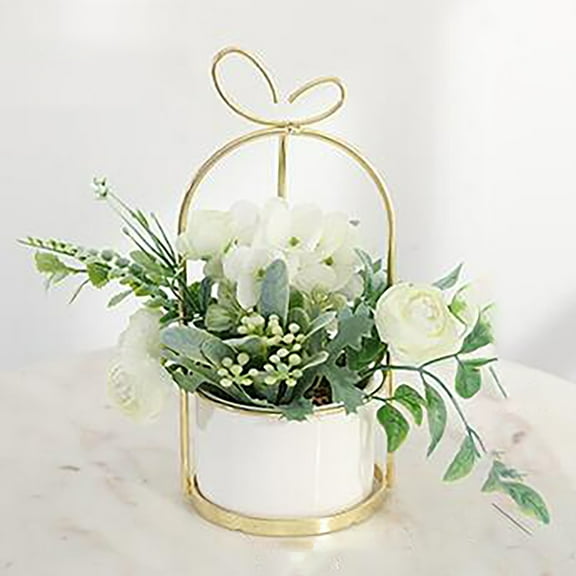 Elbeaqi Artificial Flower with Vase White Silk Flower Arrangements In Pot