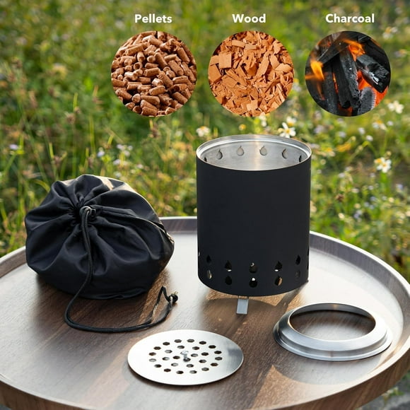 LEEYNEER 1pc Smokeless Stainless Steel Tabletop Fire Pit - Metal Fire Bowl for S‘mores Wood & Charcoal Burning Outdoor Patio & Indoor Use Wind Shield Cover Foldable Stand No Electric