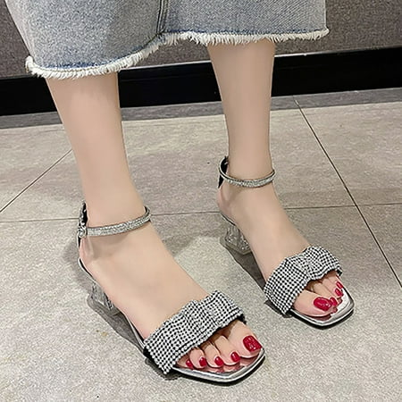 

NECHOLOGY Womens Yoga Sandals Zipper Back Escarpins Femme Talon Haut Rhinestone Fashion Heels For Teal Sandals for Women Size 9 Silver 7