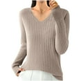 thumbnail image 3 of Kmdttou Womens Sweatshirt for Solid Color Knitted Casual Long-Sleeved Crew-Neck Top on Clearance!, 3 of 4