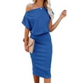 thumbnail image 6 of Aiyino Women's Off The Shoulder Short Sleeve Ribbed Casual Party Bodycon Midi Dress M,Royal Blue, 6 of 10