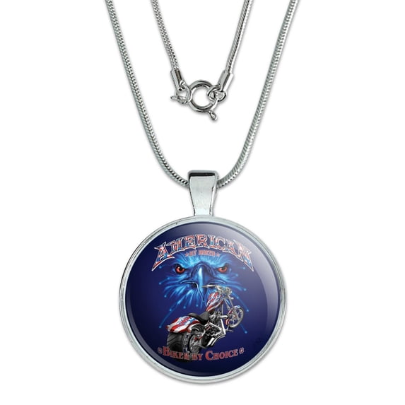 American by Birth Biker By Choice Motorcycle USA Flag Eagle 1" Pendant with Sterling Silver Plated Chain