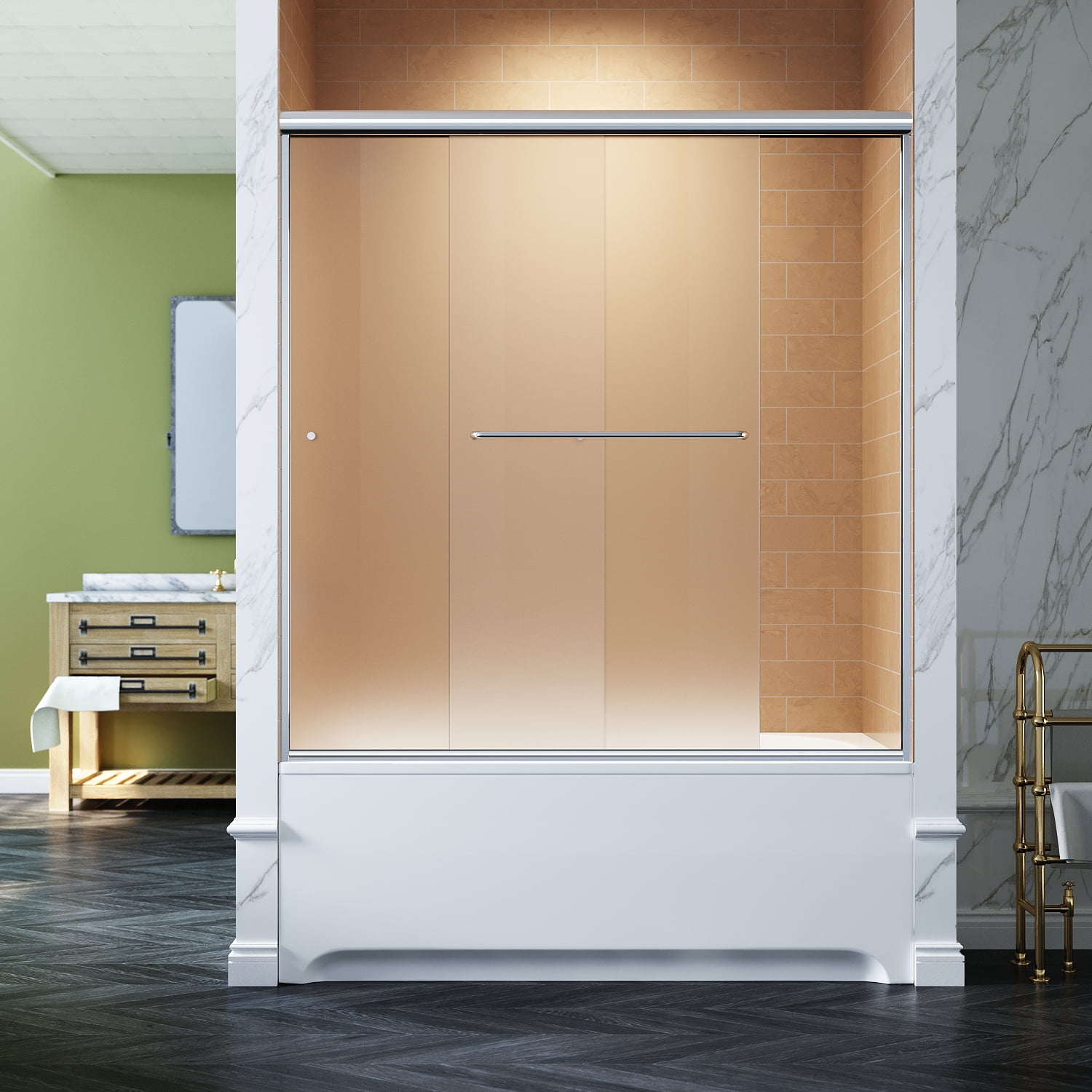 Sunny Shower 60 in. W x 57 in. H Bypass Sliding Tub Glass Door, 1/4 in. Frosted Glass Chrome Finish