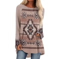 thumbnail image 1 of Túnica de manga larga con cuello redondo para mujer, camisetas holgadas informales con estampado azteca, bonita blusa de retazos, camisetas Pompotops FGAJ632, 1 of 7