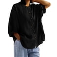 thumbnail image 2 of Endives Women's Summer Shirt Solid Color Retro Loose Medium Sleeve Cotton Linen Shirt Womens Blouse Spring Outfit, 2 of 4
