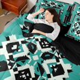 thumbnail image 5 of Manfei Southwest Tribal Queen Bedding, Geometric Aztec Bedding Comforter Set Queen, Turquoise Black Cream, Black Reversible 7pcs, 5 of 6