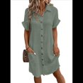 thumbnail image 1 of Vestido Túnica Holgado Informal de Verano para Mujer, de Algodón y , con Botones, Escote en V, Corta, Color Gris y Verde Talla M, 1 of 7