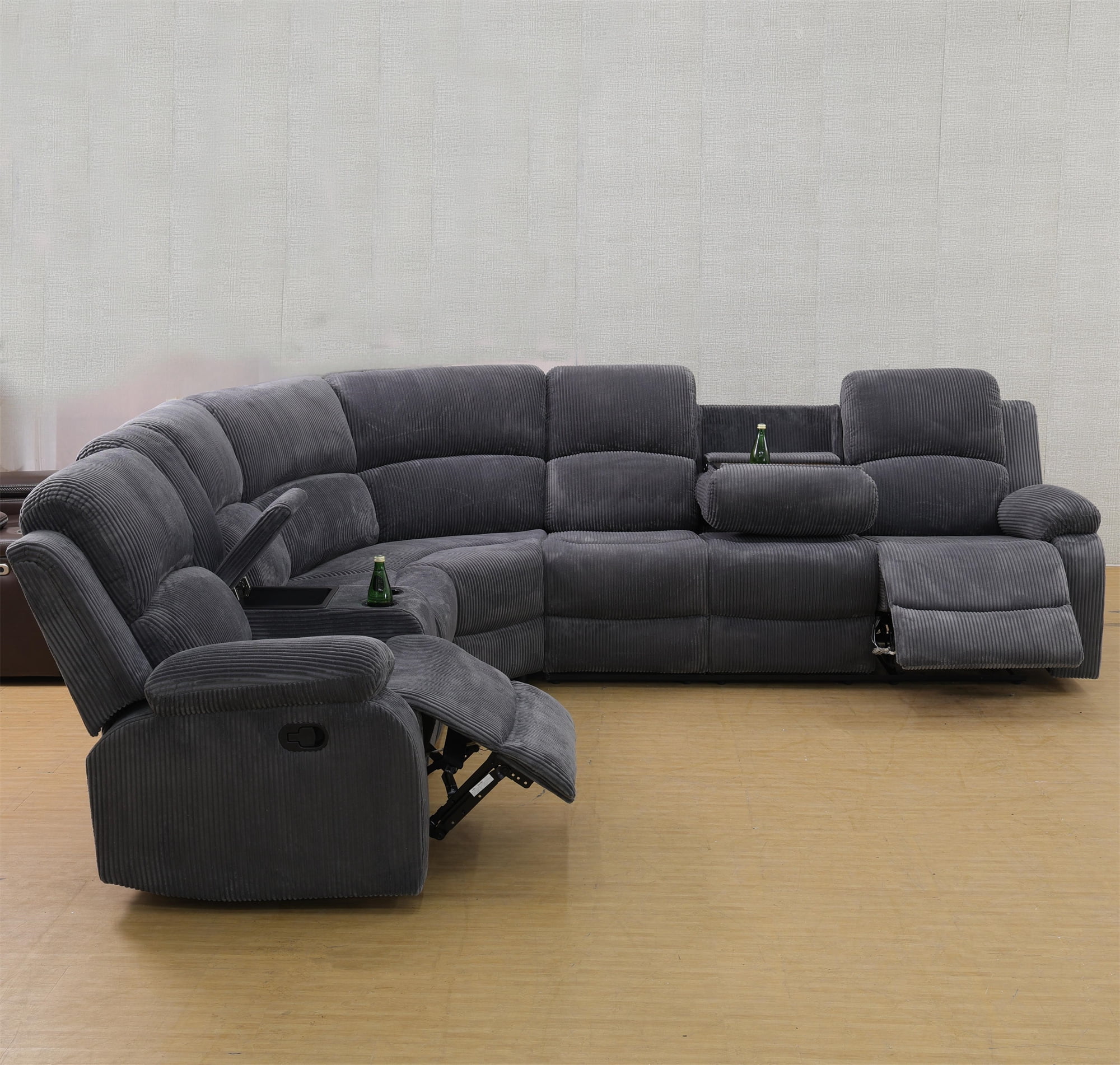Aukfa 3-Piece Recliner Sofa Set, 6 Seat Sectional Couch with Cup Holders&Storage Console, Gray