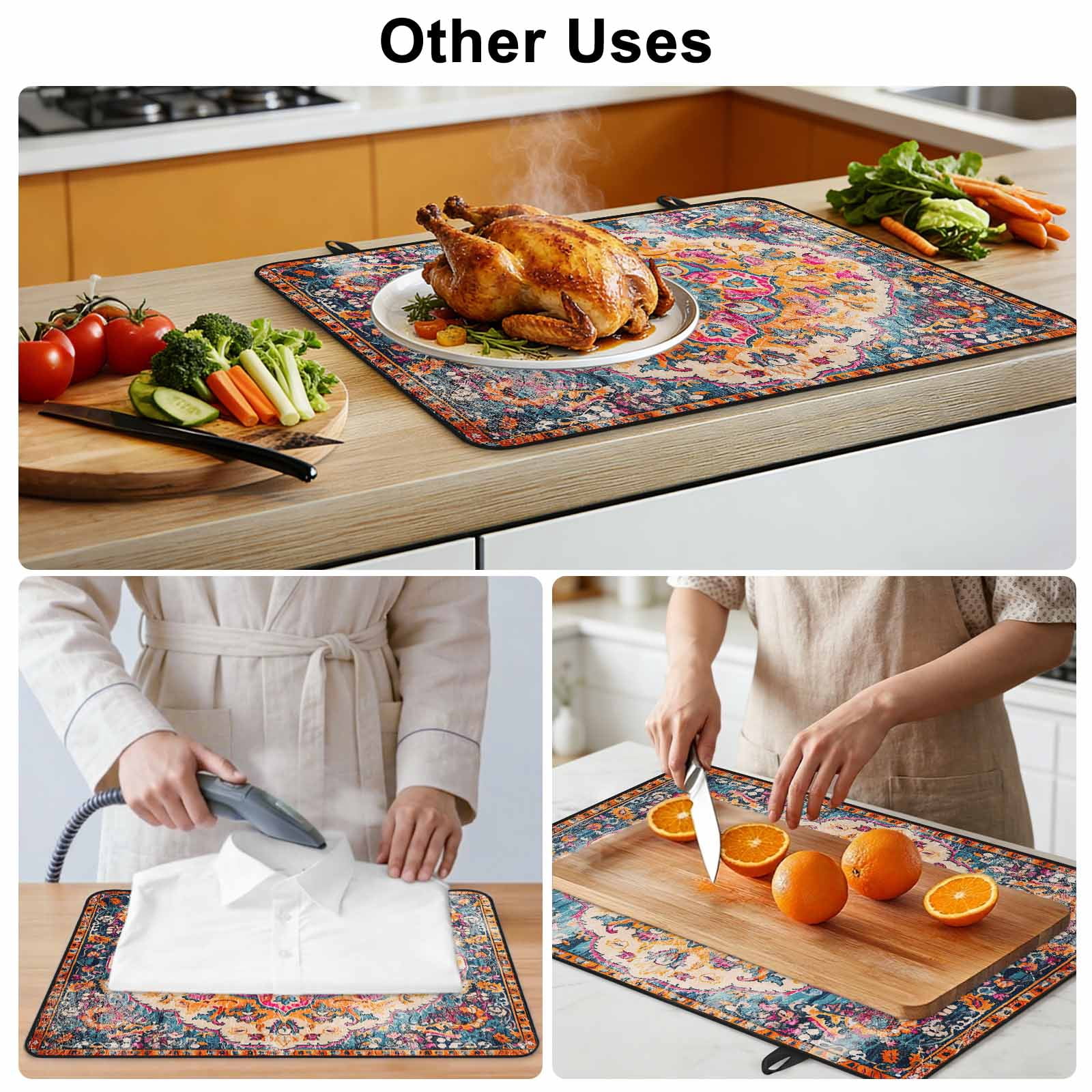 Blue Pink Stove Top Cover for Electric Stove, Heat-proof & Non Slip Glass Top Stove Cover Protector, Boho Middle Century Geometric Abstract Kitchen Flat Cooktop Rubber Mat 24x21 Inches
