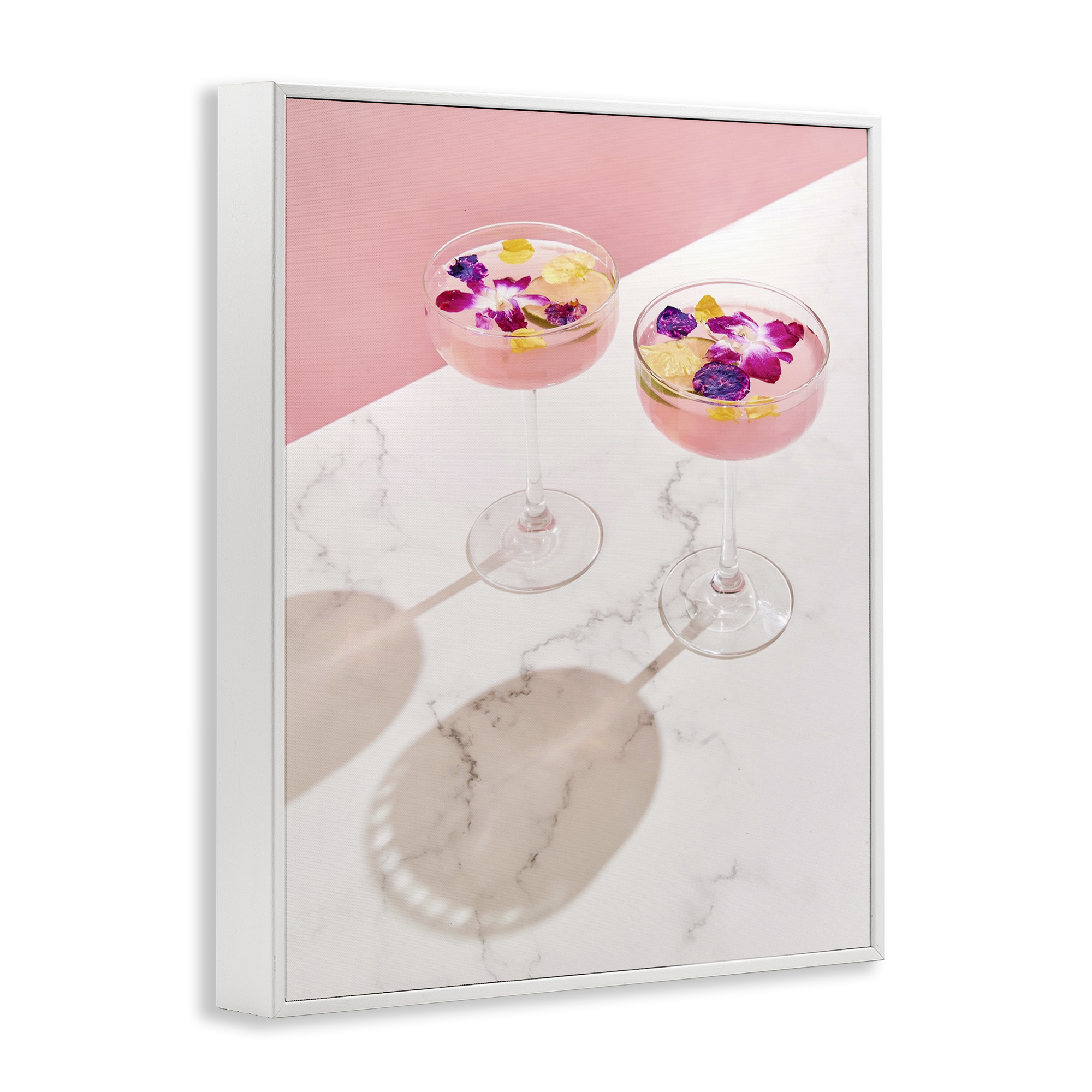Stupell Industries Pink Floral Cocktails Food & Beverage Painting White Framed Art Print Wall Art, 24 x 30