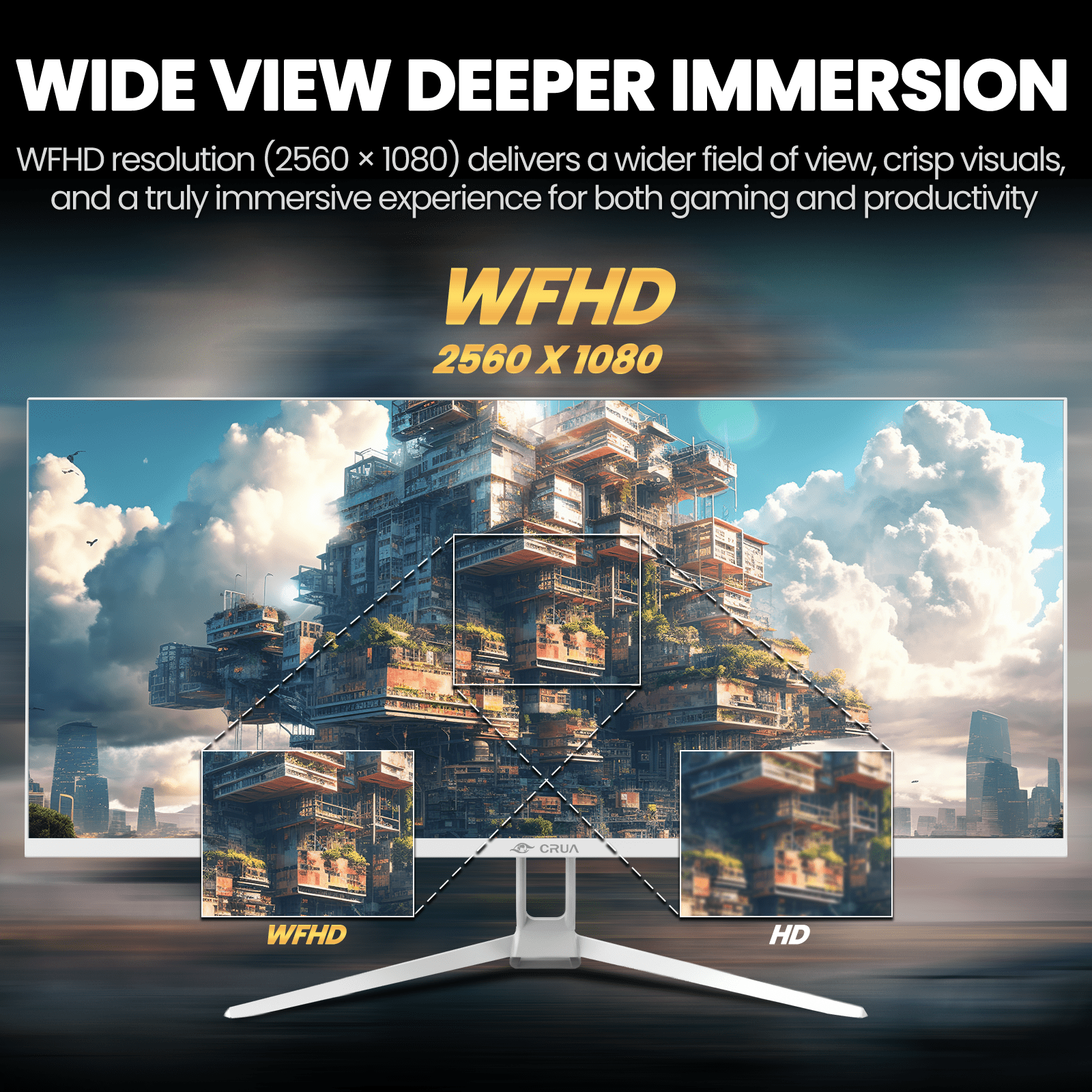 CRUA 34'' 120Hz IPS Ultrawide Gaming Monitor, WFHD 2560X1080, 21:9, Computer Monitors with Built-in Speakers, FreeSync, 120% sRGB, DP1.4 & HDMI1.4, Wall Mountable Installs-White