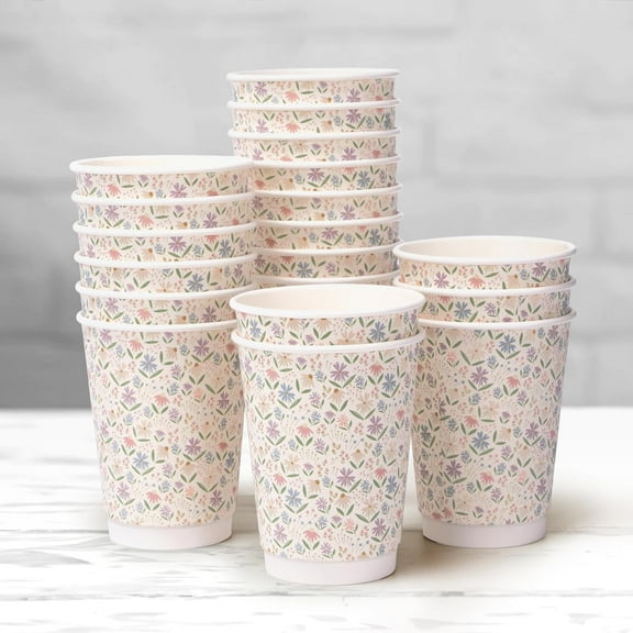 Cheerland Woodland Fairies Pastel Flower Paper Cups, Disposable, 12 fl oz, 20Pcs