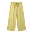 thumbnail image 7 of LYHaoo Girls Linen Pants Summer Casual Wide Leg Elastic Waist Drawstring Long Pants Kids Back to School Outfits(Yellow), 7 of 7