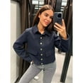 thumbnail image 4 of TRAF-Chaqueta de Aviador negra para mujer, abrigos de lana y mezclas, chaqueta de bombardero recortada, Chaqueta corta de entretiempo, prendas de vestir exteriores, Otoño e Invierno, 4 of 5