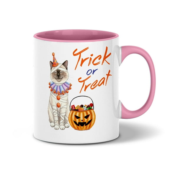 Trick or Treat Ragdoll Funny Mummy Cosplay Pumpkin Candy Basket 11oz Accent Two-tone Mug Cat Lover Kitten Owner Gifts Idea Coffee Tea Cup - 12016