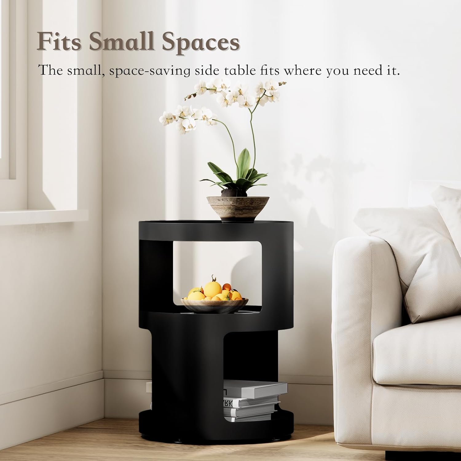 XIV Side Table, Round End Table, Metal Accent Table, Modern Nightstand, Small Bed Side Table for Living Room Bedroom Outdoor Entryway, No Assembly Required