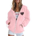 thumbnail image 2 of NinXxx Women's Zip Up Print Hoodie Long Sleeve Drawstring Pocket Pullover Pink L, 2 of 4
