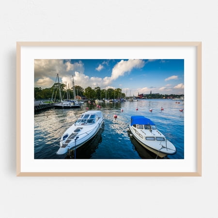 Docked at Kastellholmen - Stockholm Sweden Photography Harbor Boat Scenic Coastal Landscape Summer Oak Framed Wall Art Print 5 x 7 inches