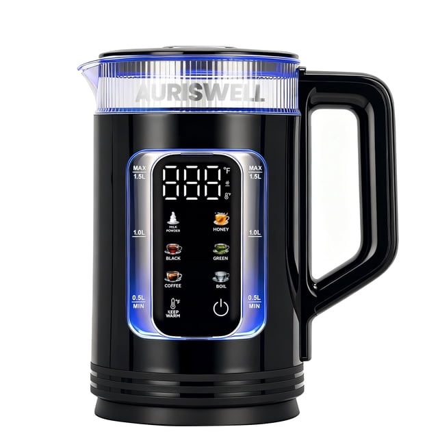 Auriswell Electric Tea Kettle with Temperature Control, Glass smart Water Boiler for Tea, Coffee & Boil, Automatic Shut Off, 12h Keep Warm & One-Touc