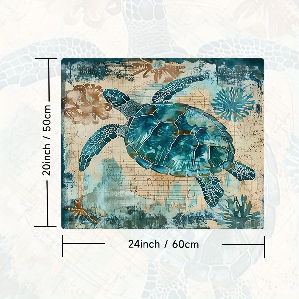 1pc, Dish Drying Pad, Marine Theme Sea Turtle Pattern Washing Machine Dust Cover Mat, Countertop Absorbent Pad, Washstand Drain Mat, Washstand Cup Mat, Kitchen Accessories, Bathroom Accessories
