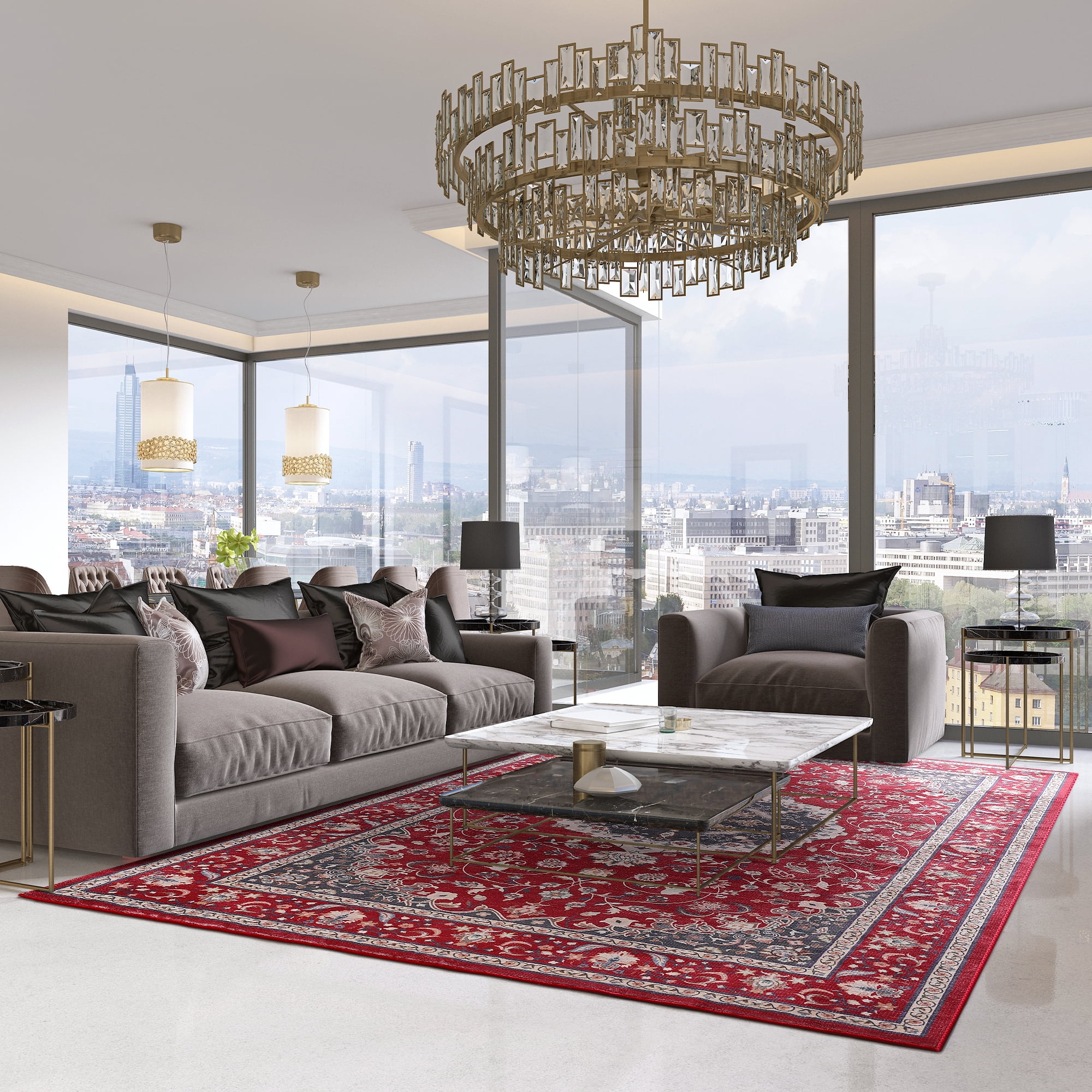 Wondo Bohemian Machine Washable Area Rug for Living Room, Red, 5' x 8'