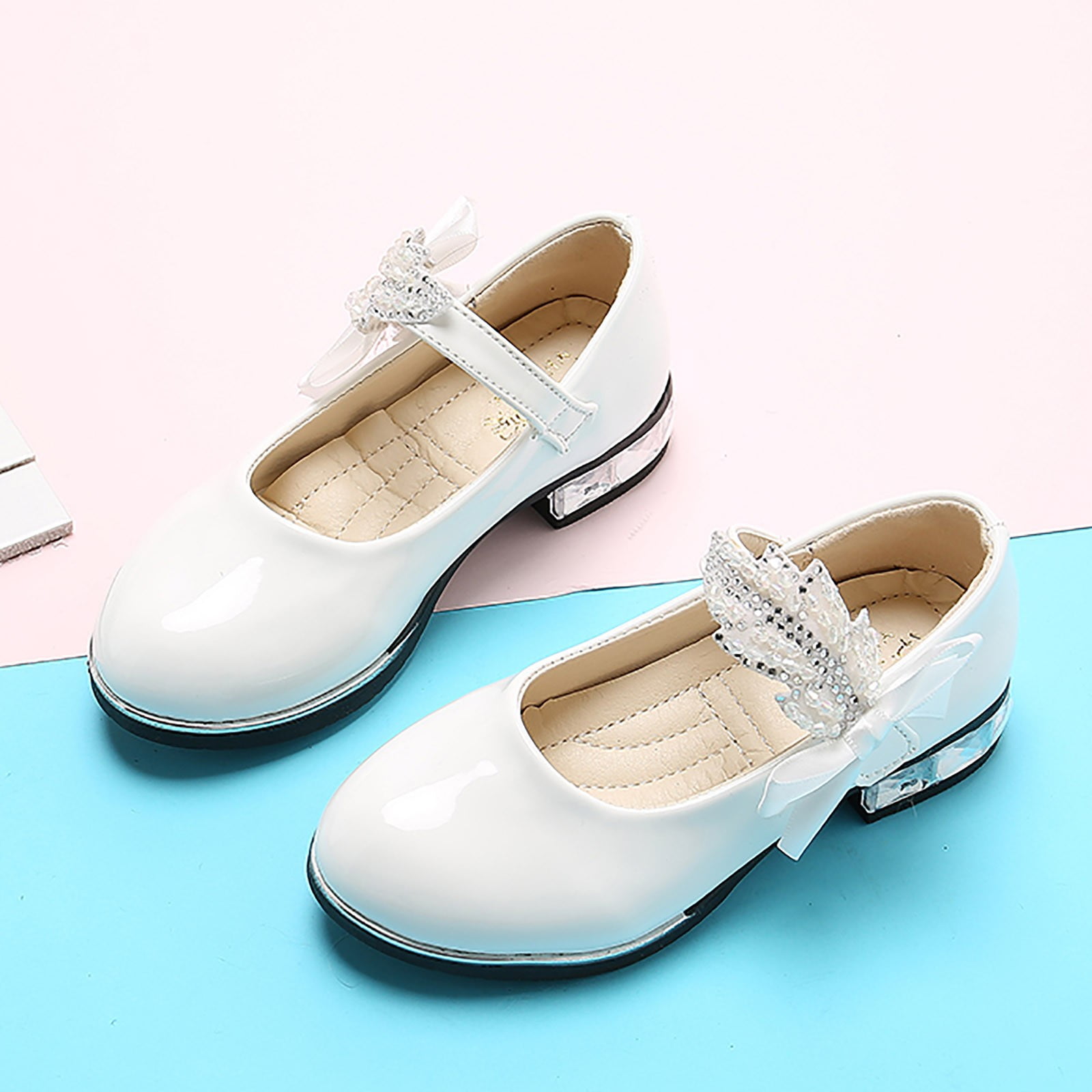 Mepaouo Children's Girl Mary Jane Bright Low Heel Princess Flower