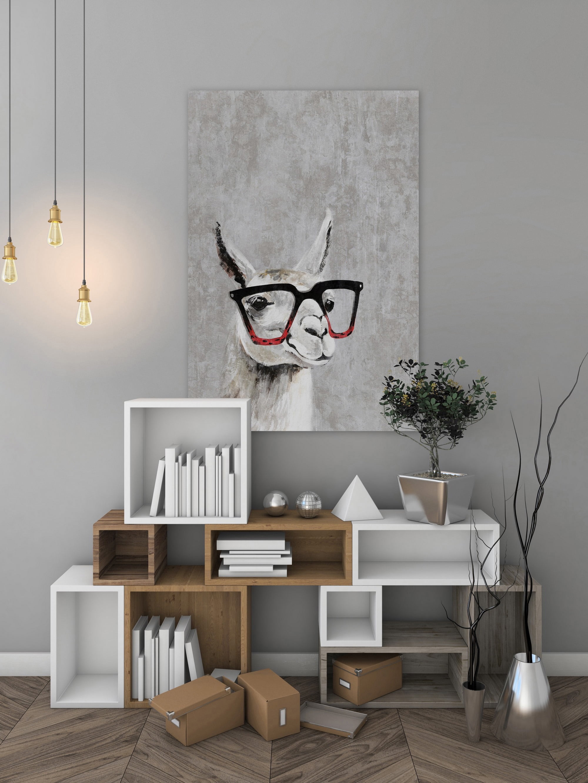 Smart Llama Painting Print on Wrapped Canvas