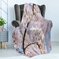 thumbnail image 4 of Spring Soft Flannel Fleece Throw Blanket, Floral Tree Branches Cherry Blossoming Petals Buds Flourishing Natural Landscape, Cozy Plush for Indoor and Outdoor Use, 60" x 80", Baby Pink, by Ambesonne, 4 of 5