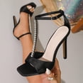 thumbnail image 3 of Women's High Heels Dressy Stiletto Sandals Open Toe Rhinestone Ankle Strap Wedding Party Dress Shoes Black Size 7.5, 3 of 6