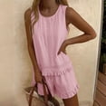 thumbnail image 4 of BRELIL Women Two Piece Sets Summer Casual Matching Outfits Round Neck Sleeveless Tank Top Shorts Set Solid Boho Beach Loose Vacation Travel Loungewear, Pink 2XL, 4 of 9