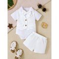 thumbnail image 2 of PureChapter Baby Boy 3-Piece Baptism Outfit Set – Short Sleeve Collared Waffle Knit Vest Bodysuit, Shorts & Detachable Bow Tie, Gentle Christening Wear for Infants, 2 of 10