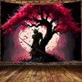 thumbnail image 1 of Tapiz de pared con diseño de samurái con flor de cerezo, 150 x 130 cm, 1 of 1