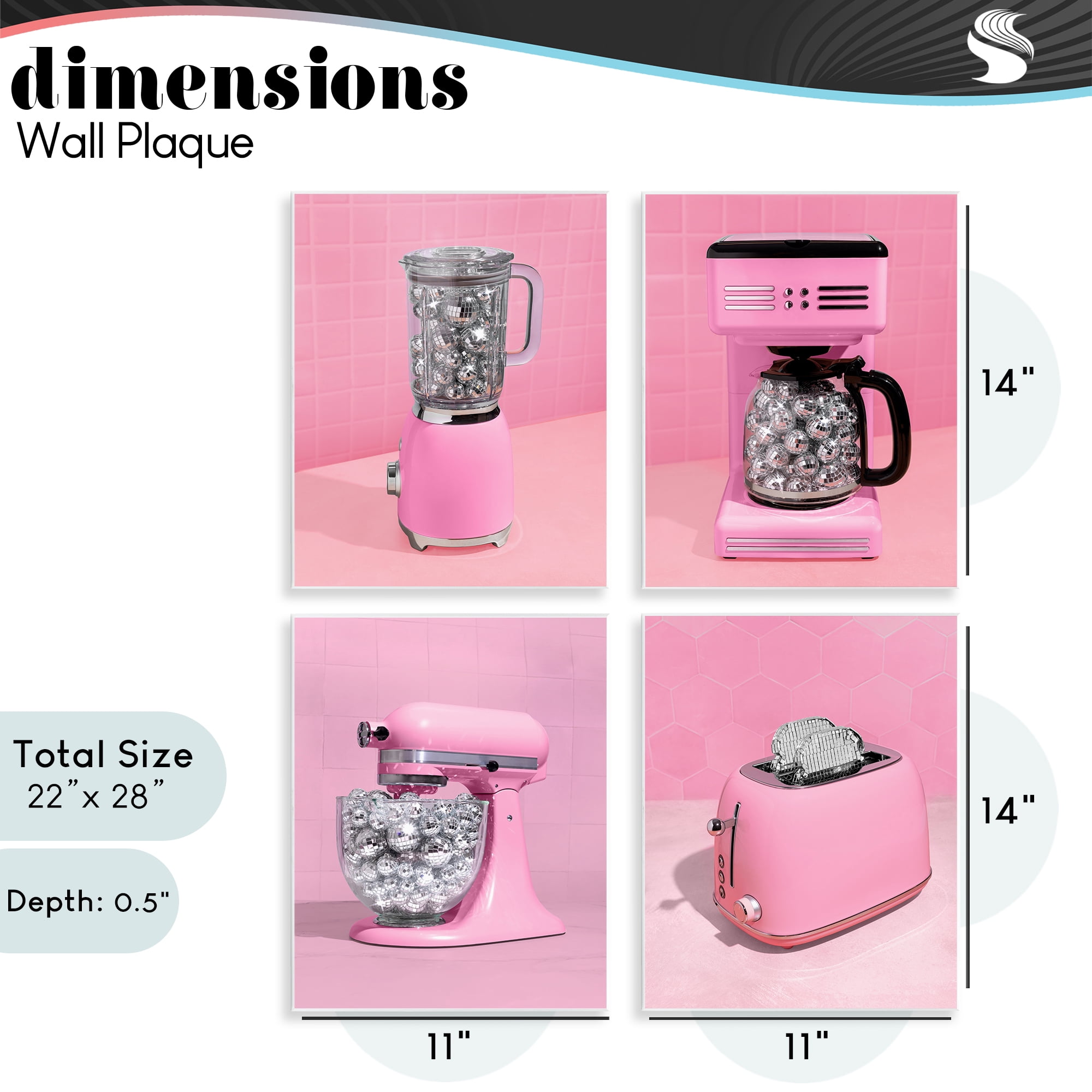 Stupell Industries Disco Drink Blender over Pink 4 Piece Wall Plaque Art Set, design by LISH Creative