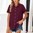 thumbnail image 6 of Women Button Down Shirts Lapel Short Sleeve Shirt Collared Work Tops Business Casual Dressy Summer Spring Clothes with Chest Pocket, Wine XXL, 6 of 7
