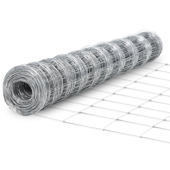 14 Gauge Galvanized Livestock Wire Fence with Graduated Mesh, Heavy Duty Weldless Twisted Steel Field Fencing for Cattle Horse Goat Sheep Deer, 4ft 5ft 6ft x 164ft 328ft, Silver
