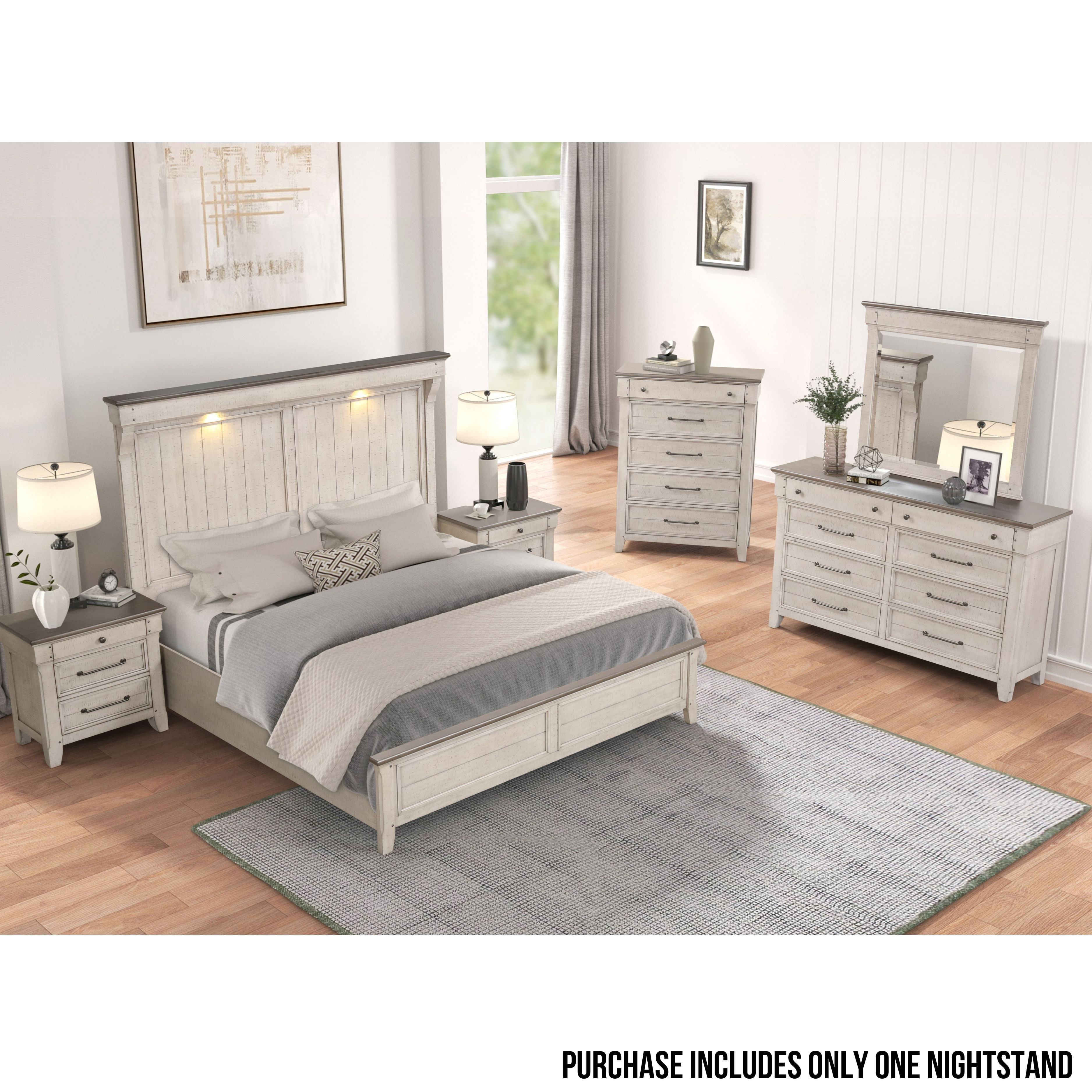 Roundhill Furniture Walcott 3-Drawer Bedroom Nightstand with Charging Station, Weathered Dusty-taupe Finish