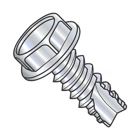 Thread Cutting Screw - Type 25 - Indented Hex Head with Washer - Zinc Plated Steel - 1/4"-14 Thread - 5/8" Long