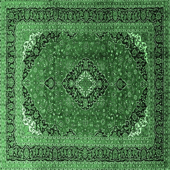 Ahgly Company Indoor Square Medallion Emerald Green Traditional Area Rugs, 6' Square