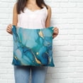 thumbnail image 3 of Throw Pillow Covers 18x18 Inch, Modern Turquoise Decorative Pillow Cases for Couch Sofa Bed, Abstract Teal Gold Marble Textured Cotton Linen Square Home Decor Pillowcases with Hidden Zipper, 3 of 7