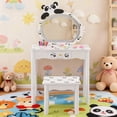 thumbnail image 2 of Kids Vanity Set with Mirror, Panda Pattern Kids Table and Chairs with Three-Color Adjustable LED, Girls Vanity for Toddler 3-6 Years, White, 2 of 10