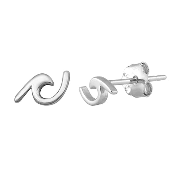Sterling Silver Thin Wave Stud Earrings