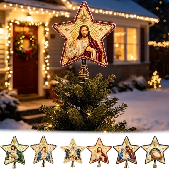 Rhinestone Jesus Christmas Nativity Star Christmas Tree Topper Pearl Rhinestone Diamond Art Tree Ornament Christmas Decor Religious Holiday Decor for Christmas Party