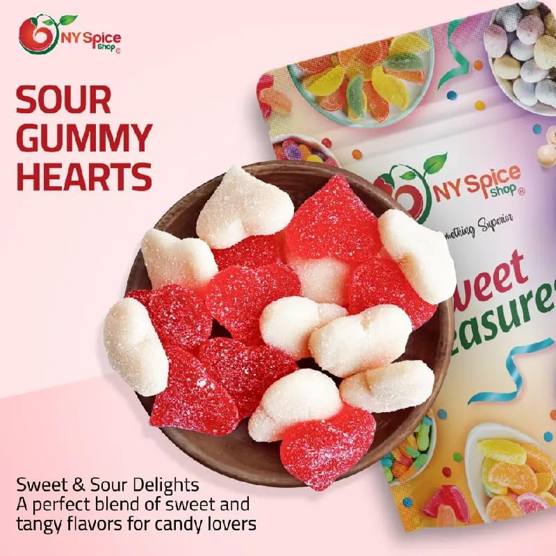 NY SPICE SHOP Red & White Sour Gummy Hearts - 5 Pound - Valentines Day Candy - Valentine Candy Bulk - Valentines Day Gifts Candy