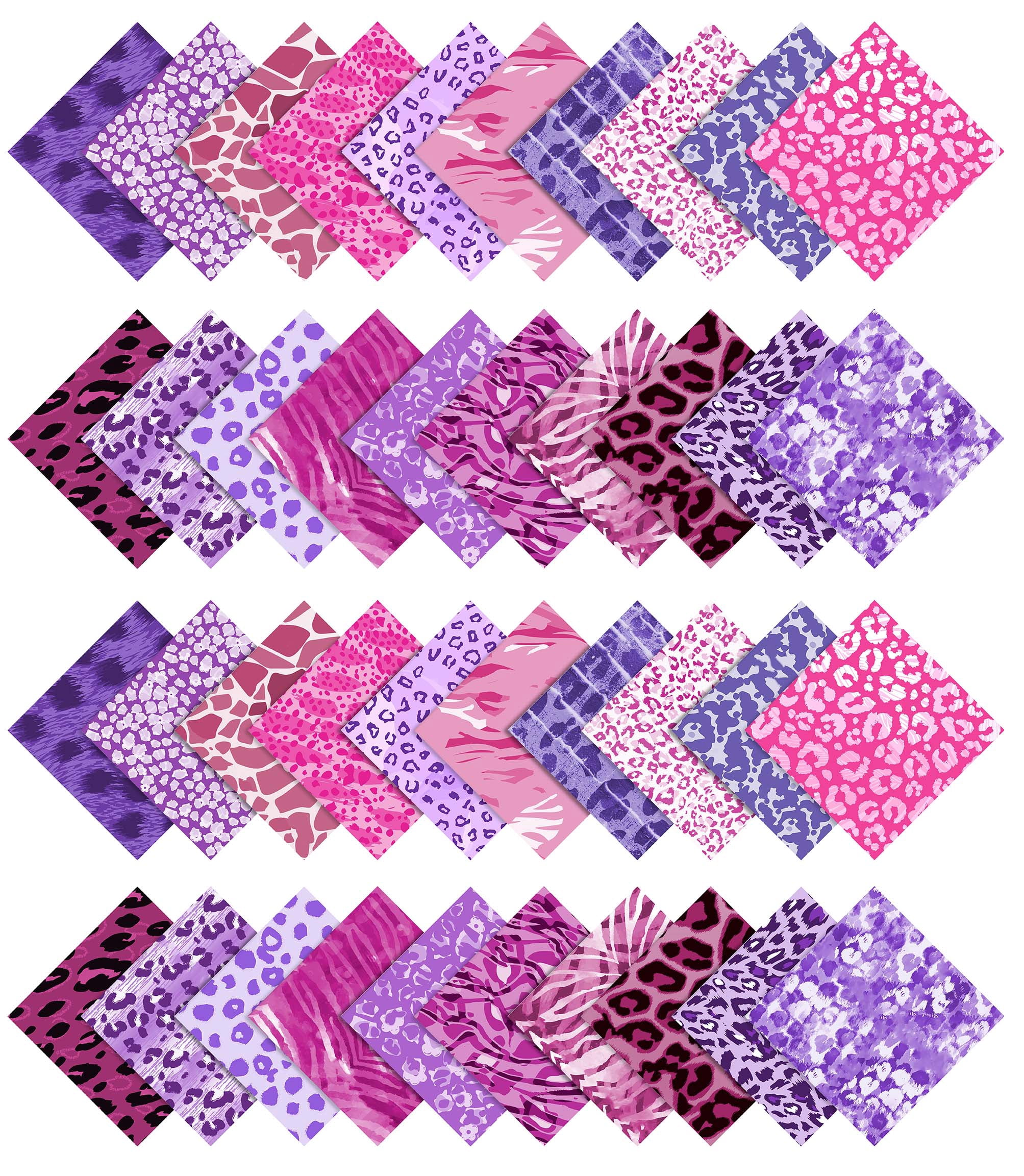 Soimoi 40Pcs Animals Print Cotton Precut Fabrics For Quilting Craft Strips 2.5x42inches Jelly Roll - Purple