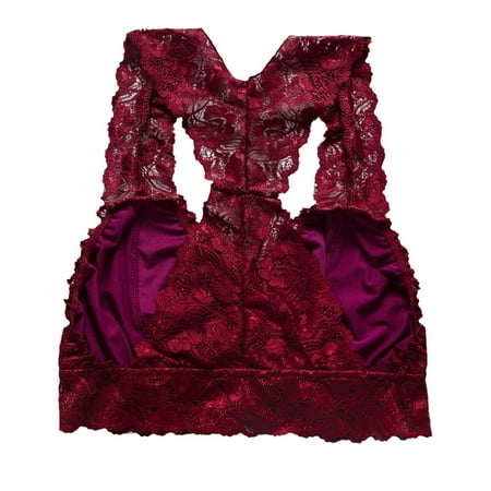 

EHTMSAK Women s Bralette Lace Bandeau Bra Adjustable Strap V Neck Everyday Bralette Sexy V Neck Bra Red L