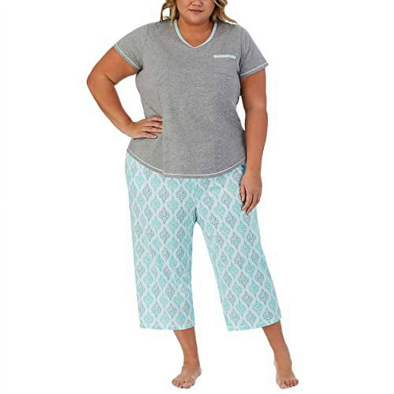 Carole Hochman Women's 4 Piece Pajama Set - Tank Top, Short Sleeve Top,  Short, and Capri Pant Grey-Blue, Large