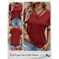 thumbnail image 5 of HUBERY Women Strappy V Neck Lace Patchwork Short Sleeve Solid Color Top, 5 of 5