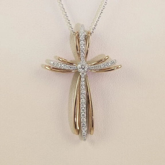 2Ct Round Cut Simulated Diamond Women's Cross Pendant 14k Two-Tone Gold Plated
