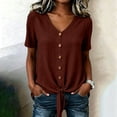 thumbnail image 5 of Lindreshi Cotton Linen Tops for Women Summer V Neck Short Sleeve Button Up Shirt With Front Placket and Lace Up Top, 5 of 8